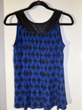 Express Black Sequin Trim Tank with Royal Blue Pattern